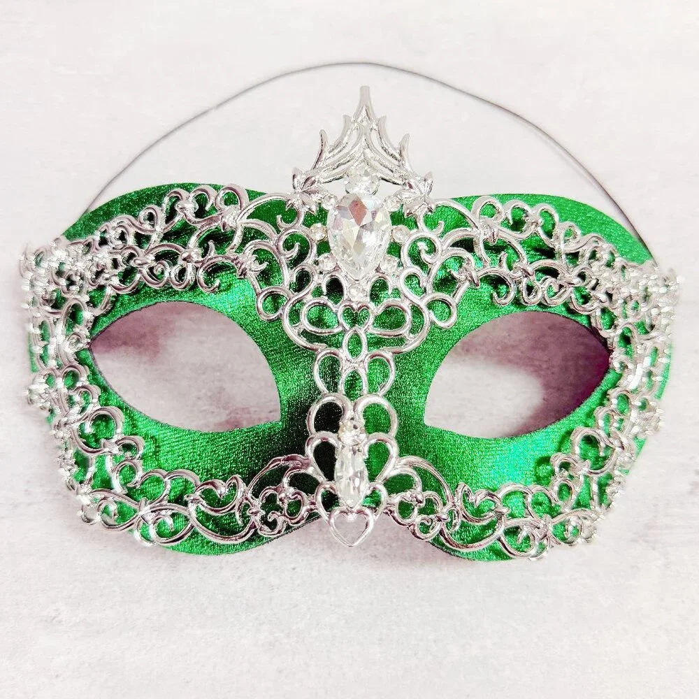 2 in 1 green mask, Masquerade party wedding, silver masquerade mask, Party mask